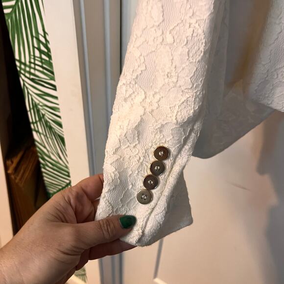 Zara White Floral Lace Formal Blazer Jacket Size XL - Picture 4 of 8